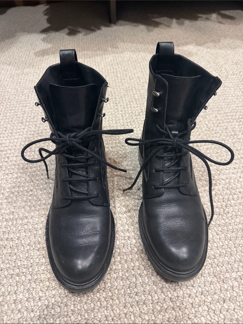 rag & bone Black Leather Lace-Up Combat Boots